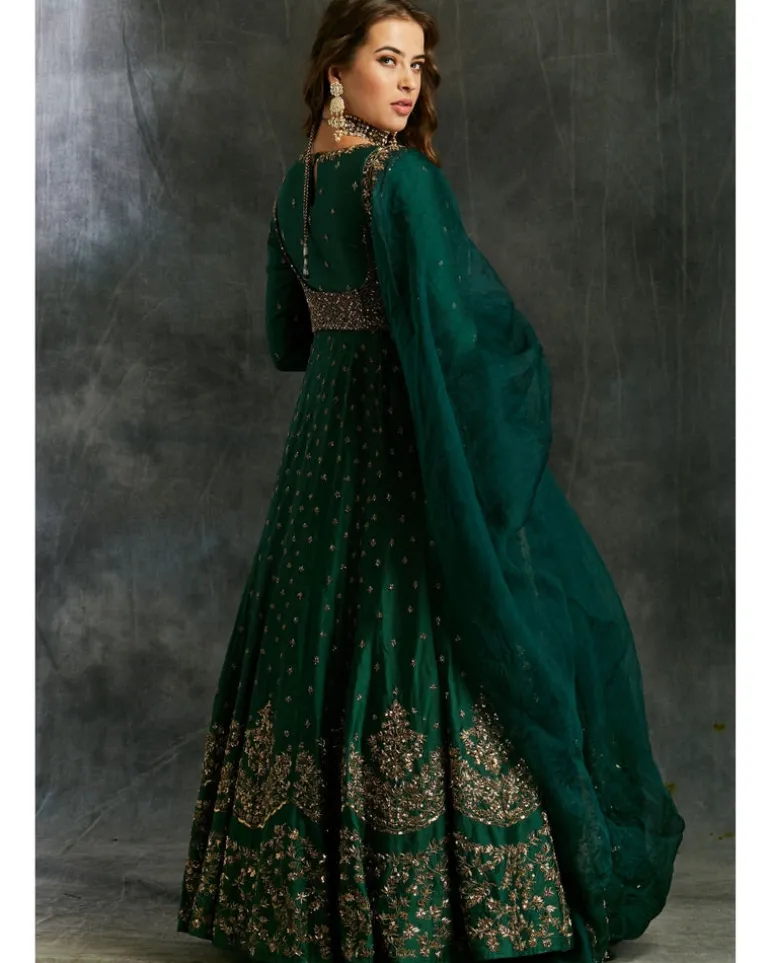 Dark Green Emerald Anarkali Set