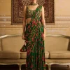 Dark Green Highlight Blouse And Tiered Skirt Sari Set