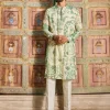 Dark Green Thikri Print and Highlighted Kurta Set