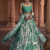 Dark Green Thikri Print & Highlighted Lehenga Set