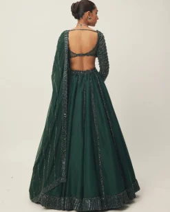 Dark Jade Green Organza Lehenga Set