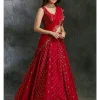 Dark Pink Raw Silk Booti Lehenga Set