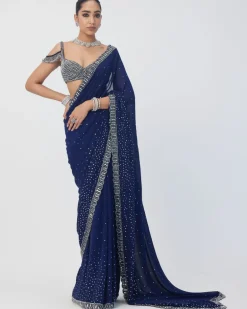 Deep Blue Sequins Embroidered Sari