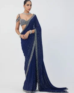Deep Blue Sequins Embroidered Sari