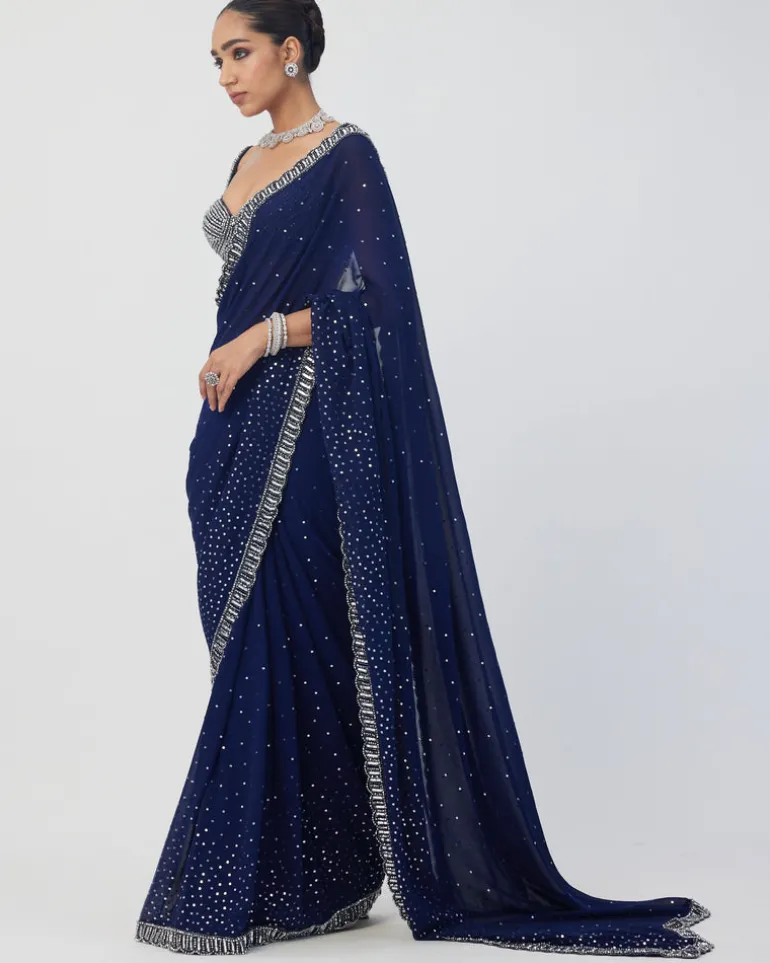 Deep Blue Sequins Embroidered Sari