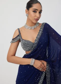 Deep Blue Sequins Embroidered Sari