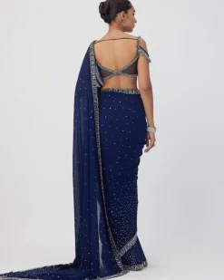 Deep Blue Sequins Embroidered Sari