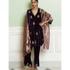 Deep Purple Embroidered Velvet Short Kalidar Kurta Set