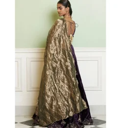 Deep Purple Embroidered Velvet Lehenga Set