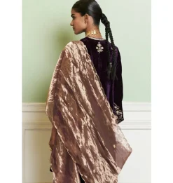 Deep Purple Embroidered Velvet Short Kalidar Kurta Set
