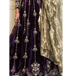Deep Purple Embroidered Velvet Lehenga Set