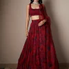 Deep Red Floral Lehenga Set