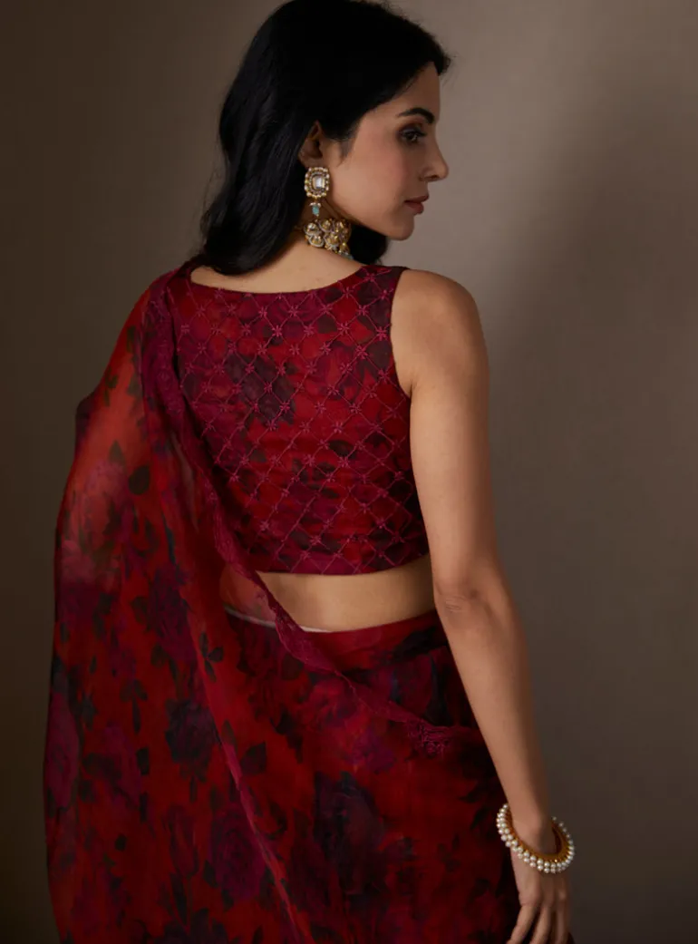 Deep Red Floral Lehenga Set