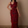Deep Red Floral Sari Set