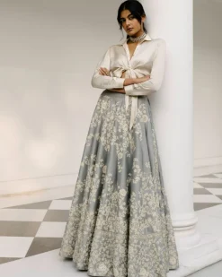 Dori Work Lehenga With Satin Shirt