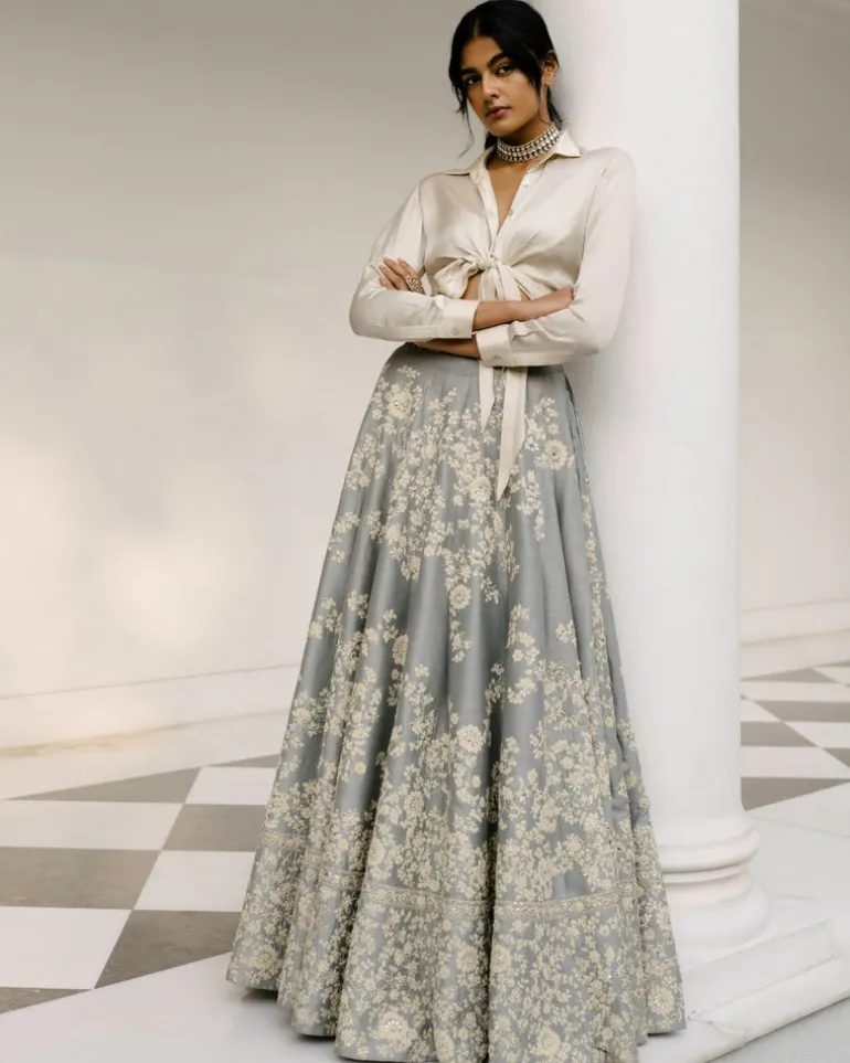 Dori Work Lehenga With Satin Shirt