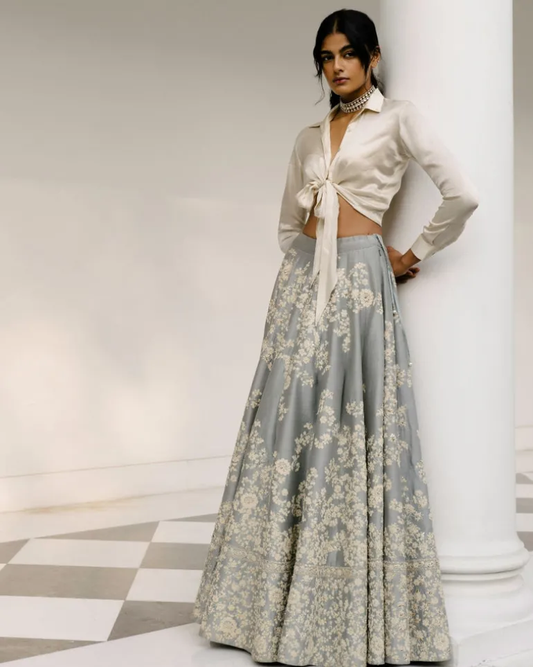 Dori Work Lehenga With Satin Shirt