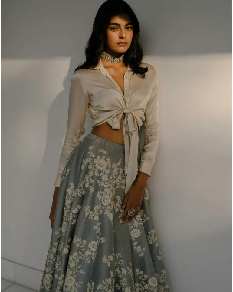 Dori Work Lehenga With Satin Shirt