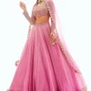 Dull Pink Applique Organza Lehenga Set