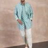 Dull Turquoise Kairos Front Open Degut Nehru Jacket Set
