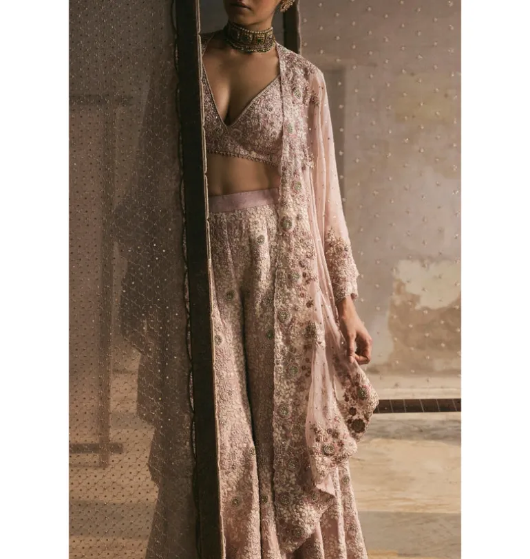 Dupion Dori Work Cape And Sharara Set