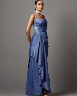 Dust Blue Dust Drape Gown Sari Set