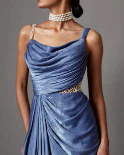 Dust Blue Dust Drape Gown Sari Set