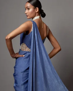 Dust Blue Dust Drape Gown Sari Set