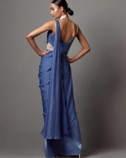 Dust Blue Dust Drape Gown Sari Set