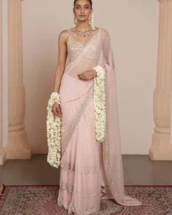 Dust Pink Mirror And Sequin Sari Set