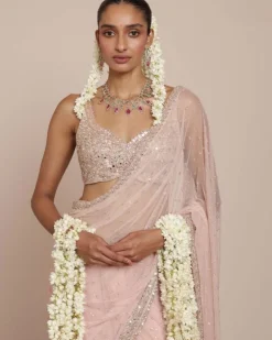 Dust Pink Mirror And Sequin Sari Set