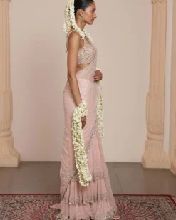 Dust Pink Mirror And Sequin Sari Set