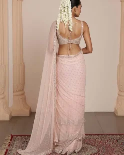 Dust Pink Mirror And Sequin Sari Set