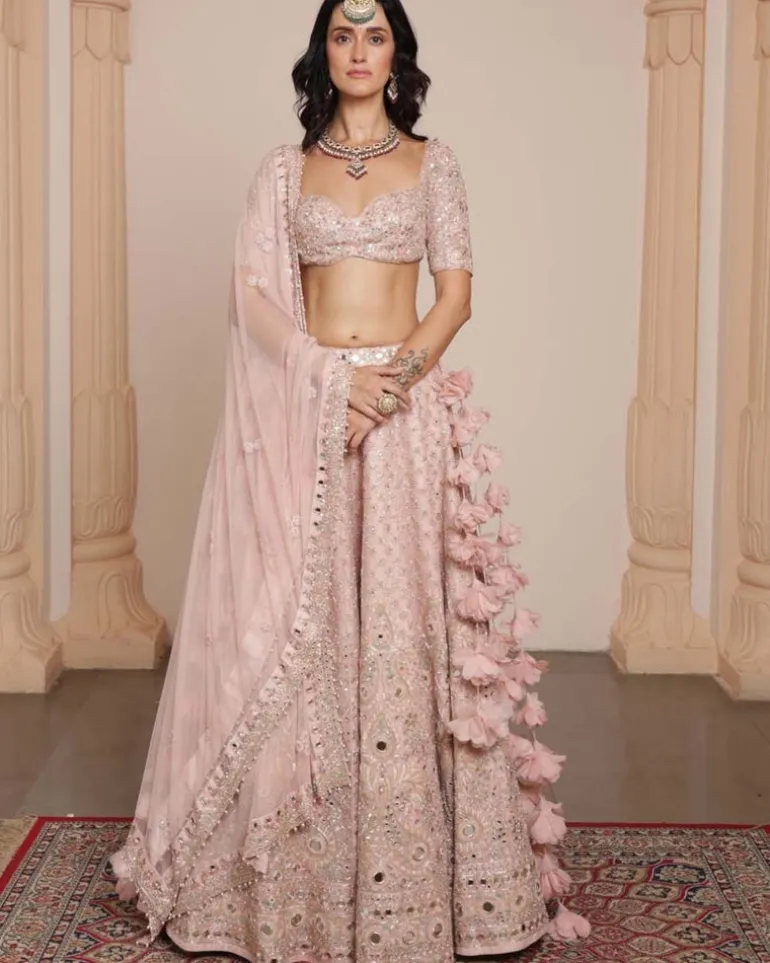 Dust Pink Paisley Rose Gold Lehenga Set