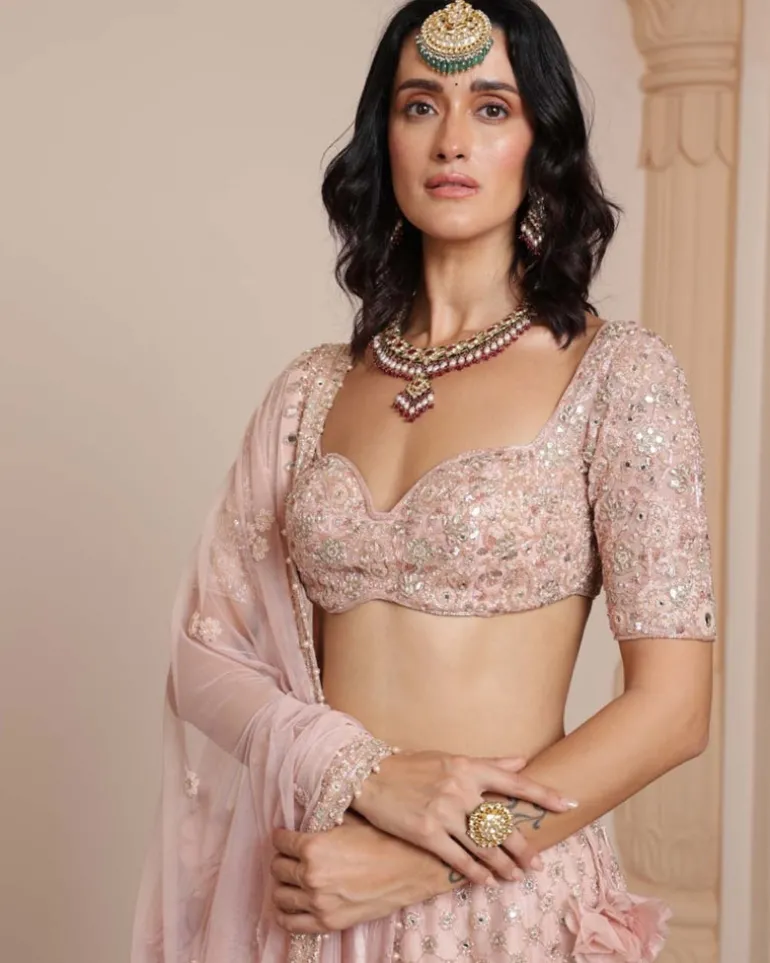 Dust Pink Paisley Rose Gold Lehenga Set