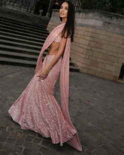 Dusty Pink Embellished Sari Set