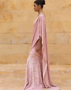 Dusty Pink Sequins Sari Set