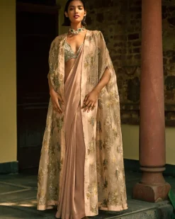 Dusty Pink Sylvia Cape And Sari Set