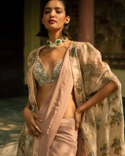 Dusty Pink Sylvia Cape And Sari Set
