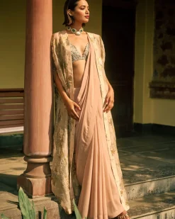 Dusty Pink Sylvia Cape And Sari Set