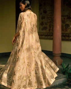 Dusty Pink Sylvia Cape And Sari Set