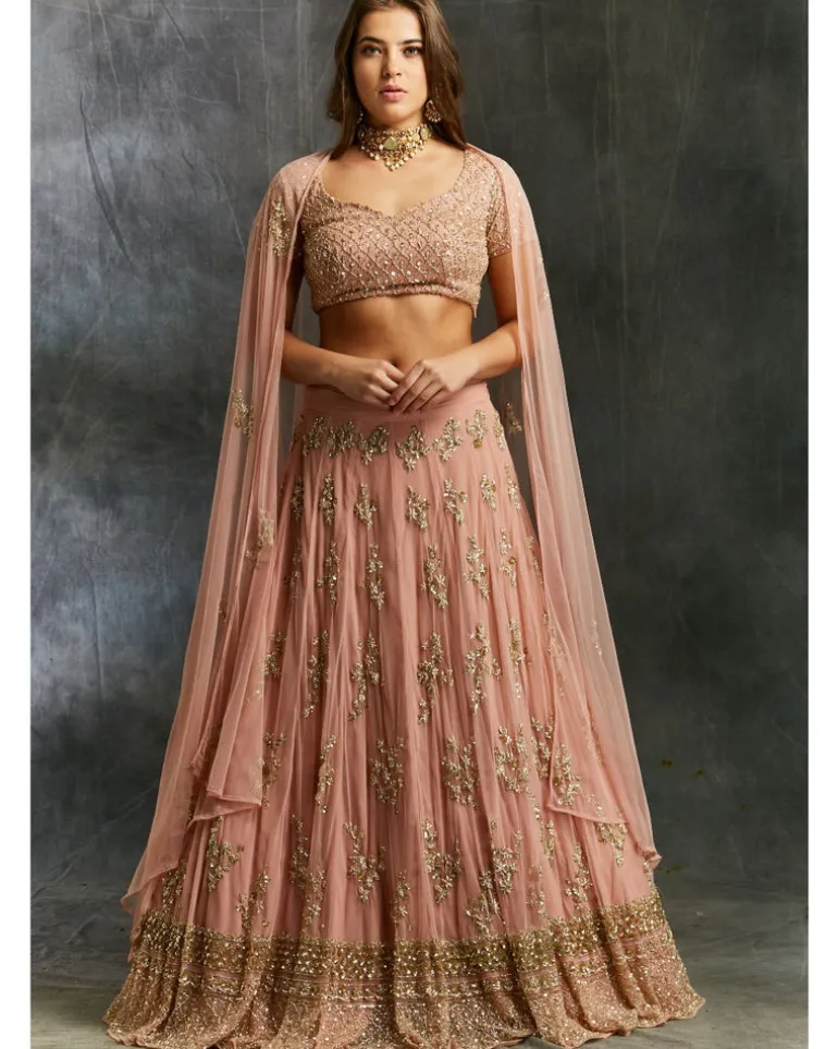Dusty Pink With Gold Work Lehenga Set