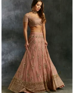 Dusty Pink With Gold Work Lehenga Set