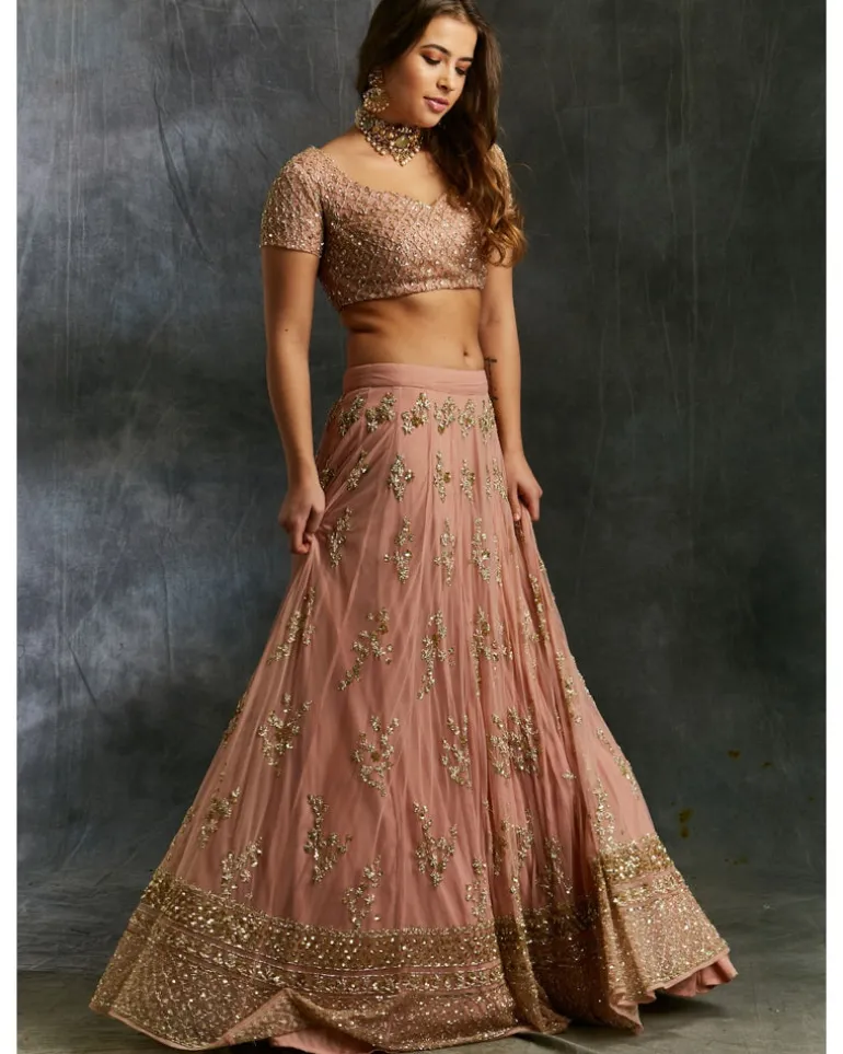 Dusty Pink With Gold Work Lehenga Set