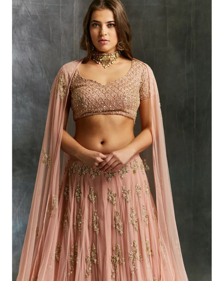 Dusty Pink With Gold Work Lehenga Set