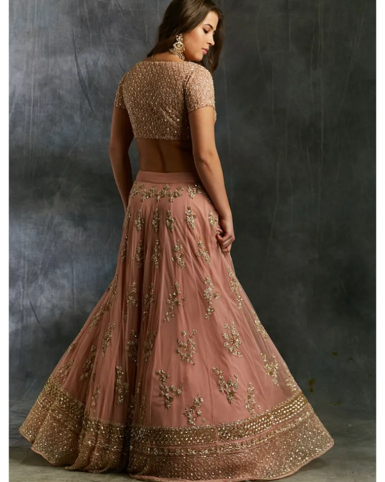 Dusty Pink With Gold Work Lehenga Set