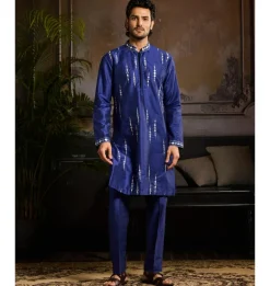 Electric Blue & Silver Cutdana And Acrylic All Over Work Kurta Paired With Electric Blue Pants