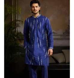 Electric Blue & Silver Cutdana And Acrylic All Over Work Kurta Paired With Electric Blue Pants