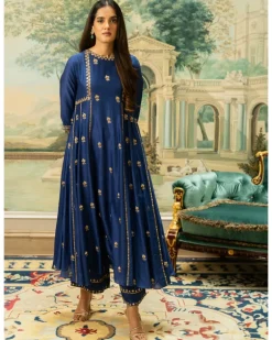 Electric Blue Butti Embroidered Kurta Set