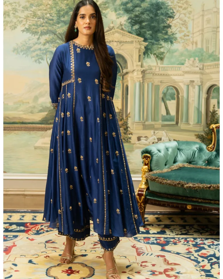 Electric Blue Butti Embroidered Kurta Set